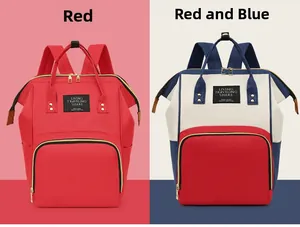 Vue détaillée de sacs à langer grande capacité en rouge et motifs patchwork tricolores