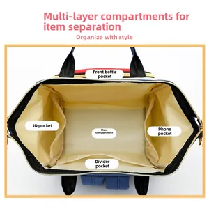 Intérieur du sac à langer avec compartiments de rangement multiples et doublure imperméable