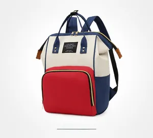 Vue latérale détaillée du sac à dos patchwork imperméable pour maman en trois couleurs