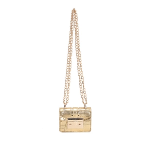 Chic gold mini chain crossbody bag with crocodile embossed texture and metal clasp