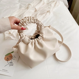 Ruched PU Leather Crossbody Bag Women Pleated Cloud Handbag With Scrunchie Handle Fashion Versatile Shoulder Bag