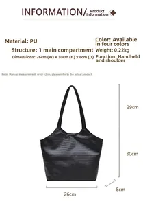 Detailed technical diagram showing large PU leather tote bag dimensions and specifications