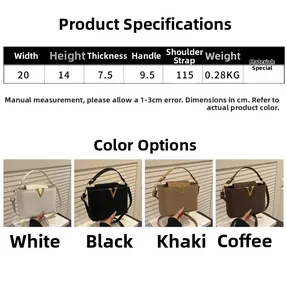 Detailed size specifications for women's crossbody bag with visual color comparison