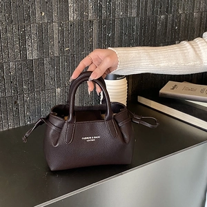 Women Litchi Grain PU Leather Handbag Shoulder Crossbody Bag Fashion Commuter Bag With Drawstring Decoration