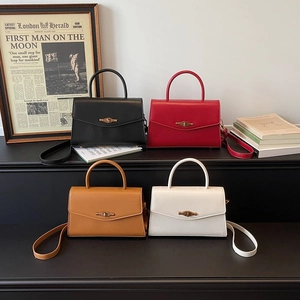 Retro square handbags in four colors with vintage metal lock and top handle straps