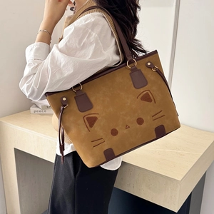 Sac tote en daim avec oreilles de chat et broderie pour femme, style décontracté