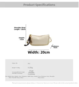 Detailed size guide showing dimensions of the cream PU leather crossbody tote bag