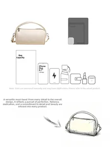 Detailansicht der cremefarbenen Zylindertasche mit Platz für 6,7-Zoll-Handy und Zubehör
