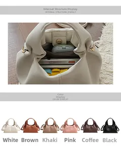 Structure interne du sac en cuir souple montrant l'espace et les six options de couleur