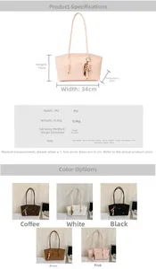 Detailed dimension chart and specifications for the minimalist leather tote bag with beads