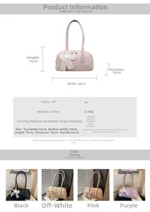 Vue détaillée des dimensions du sac Boston et des textures avec nœud en dentelle