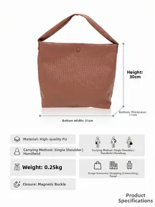 Spécifications détaillées du sac cabas marron tissé avec 30cm de hauteur et 31cm de largeur