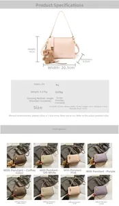 Size chart detail for PU baguette bag showing dimensions and crossbody strap length