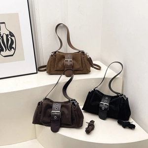 Vintage PU Leder Kissentasche Schultertasche Für Damen Mit Schnallendekor Und Ziernähten Modische Umhängetasche