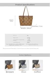 Tableau des tailles détaillé pour le sac fourre-tout en cuir PU avec dimensions et infos