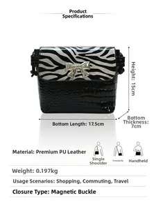 Detailed size specifications for the mini zebra print crossbody bag with bow buckle