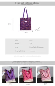 Size chart showing large capacity tote bag dimensions 36x38x3cm in polyester fabric
