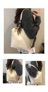 Detailansicht beige Tragetasche mit floralem Seidenschal am Griff für das Büro-Outfit