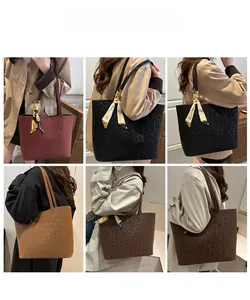 Collage of large leopard print tote bags in various colors with silk scarf handles