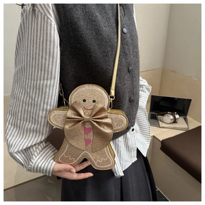 Borsa a tracolla omino di pan di zenzero glitterata con cuori rosa e cinturino dorato