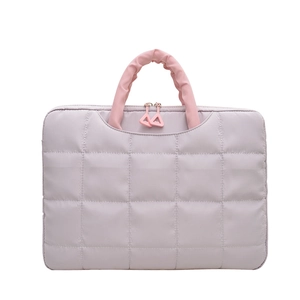 Housse d'ordinateur 14 pouces matelassée lilas avec poignées roses antichoc élégante
