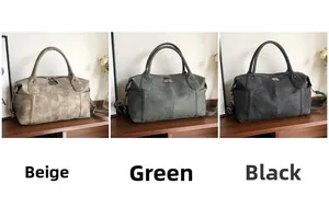 Dettagli delle borse Boston vintage opache in beige, verde e nero con trama in pelle