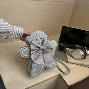 Sac Bandoulière Bonhomme Pain D Épices PU Pailleté Sac À Épaule Avec Nœud Noël Nouveauté Pour Femmes Filles Festif Mignon