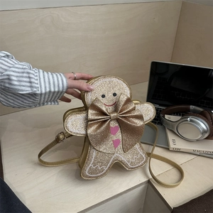 Sac bandoulière bonhomme de pain d'épices pailleté avec nœud pour cadeau de Noël