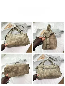 Viste dettagliate della borsa tote opaca retrò da fronte, lato, retro e dal basso