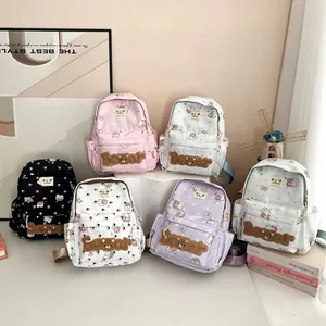 Cute cartoon bear printed kids backpack in multiple colors lightweight design