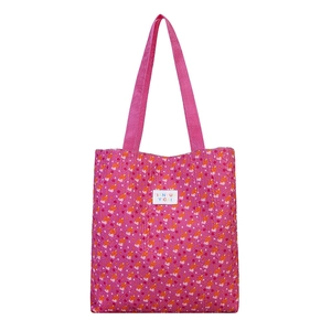 Pink floral canvas tote bag with ice cream pattern and top handles for women