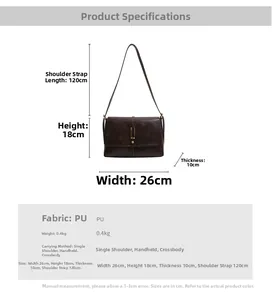 Dimensions détaillées et spécifications du sac à bandoulière vintage en cuir PU marron
