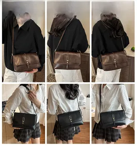Détails de sacs bandoulière vintage marron et noir avec boucles dorées élégantes