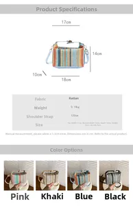 Spécifications de taille et options de couleur pour le sac à main rayé en paille tressée
