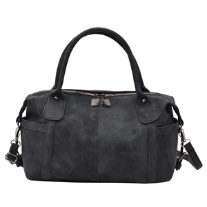 Borsa tote vintage grigio scuro in pelle opaca con doppia cerniera e tracolla regolabile