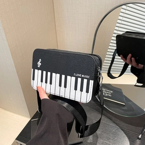 Piano Keyboard Print Crossbody Bag PU Leather Fashion Retro Square Shoulder Bag With Adjustable Strap For Women