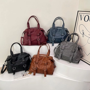 Minimalist soft PU leather tote bag in five colors with top handles and shoulder strap