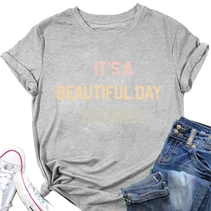Close-up of gray t-shirt featuring pink letter print and a stylish front knot detail