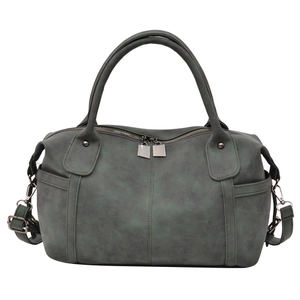 Borsa a mano Boston retrò verde grigio opaco con doppi manici e tracolla rimovibile