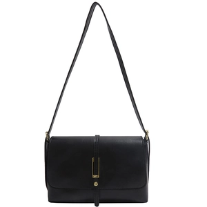 Classic black vintage shoulder bag with golden metal buckle and flap design