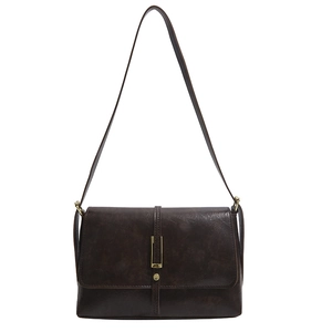Classic dark brown vintage crossbody square bag with elegant metallic clasp and leather strap