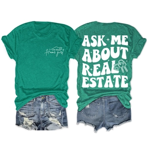 Vue détaillée avant et arrière du t-shirt vert thématique de l'immobilier