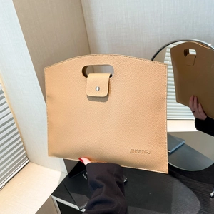 Women Minimalist PU Leather Handbag Large Litchi Texture Clutch Bag Commuter Tablet Sleeve Document Folder Briefcase