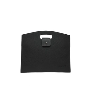 Minimalist black lychee pattern leather tote bag with top handle and metal snap closure