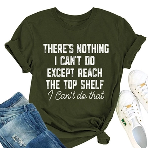 Close-up of army green t-shirt with white graphic text lettering and soft cotton texture