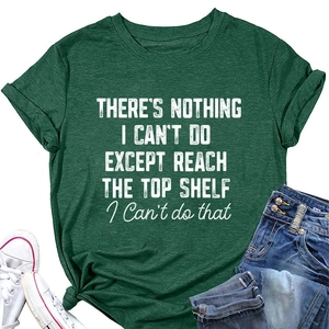 Close-up of dark green t-shirt with white slogan print and front knot detail
