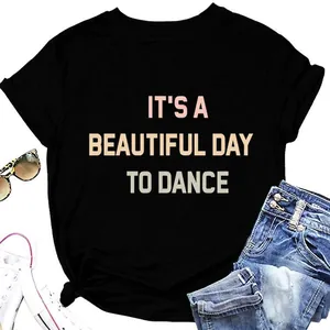 Women Cotton Blend T-Shirt Short Sleeve Round Neck Graphic Letter Print Casual Loose Fit Summer Top Comfortable Apparel