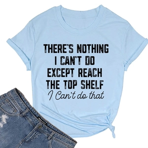 Detail of light blue crew neck T-shirt with slogan print and stylish front hem knot