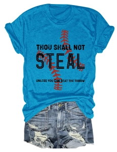 Detail of teal crew neck t-shirt with baseball print and distressed denim shorts set