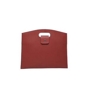 Waterproof brick red litchi texture laptop briefcase with top handle and snap button